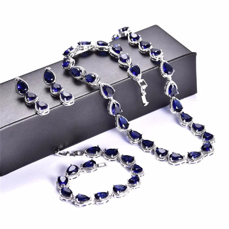 GULICX камни в форме капли из белого золота-цвет Цепочки и ожерелья/серьги/браслет для Для женщин Красный/Синий Белый позолоченный браслет набор T028