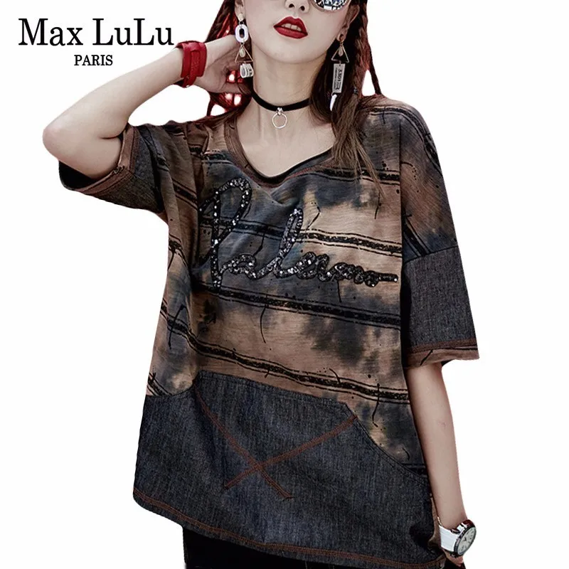 Max Lulu 2018 moda verano coreano Niñas Tops camiseta Mujer Denim Camisetas Mujer punk mujer Vaqueros más tamaño
