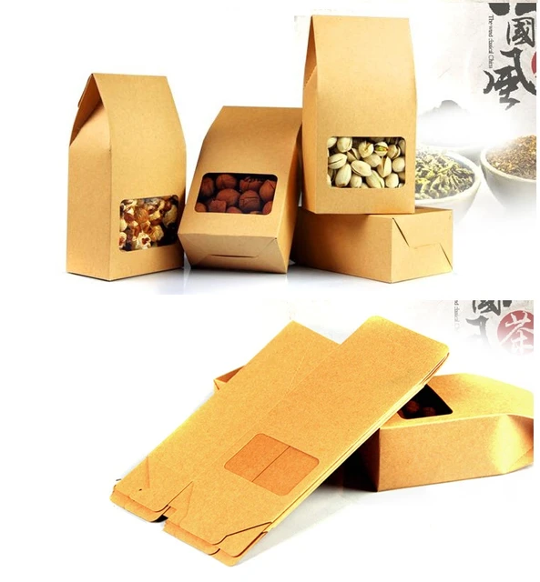 8*5*15.5cm Small Kraft Food/tea Packaging Box,coffee Bean Baking Dessert Packaging  Paper Bag,kraft Paper Pvc Window Box - Gift Boxes & Bags - AliExpress