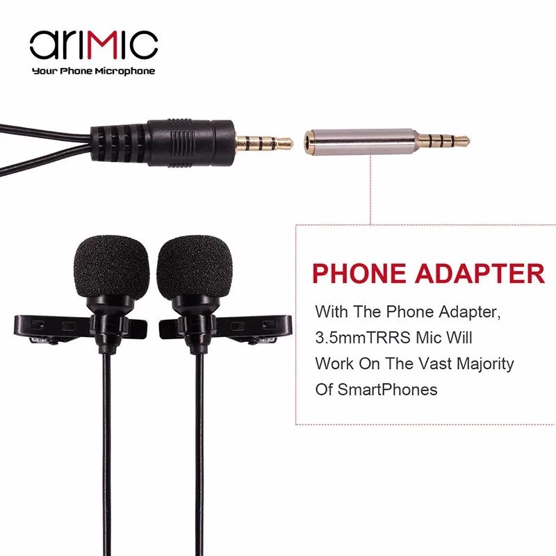 Ulanzi AriMic 1,5 м/6 м двойной петличный нагрудный клип-на микрофон для смартфонов мобильный телефон и планшеты лекции или интервью