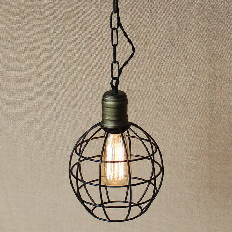 retro black metal wire round ball indoor industrial pendant lamp