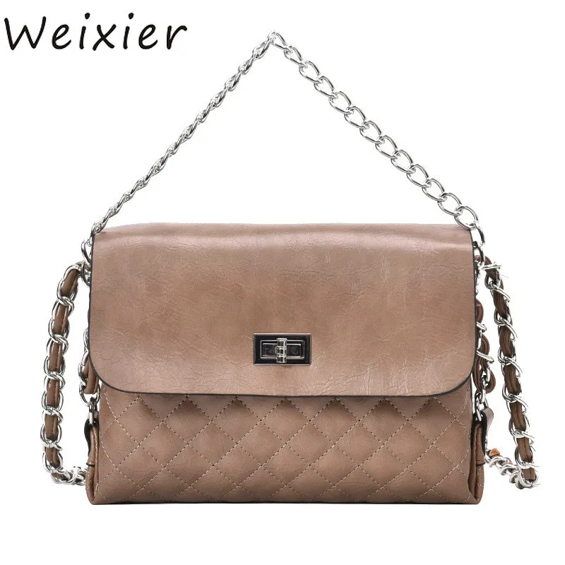 

WEIXIER Retro Fashion Ladies Square bag New Quality PU Leather Women's Designer Handbag Chain Tote Shoulder Messenger Bags V1-81