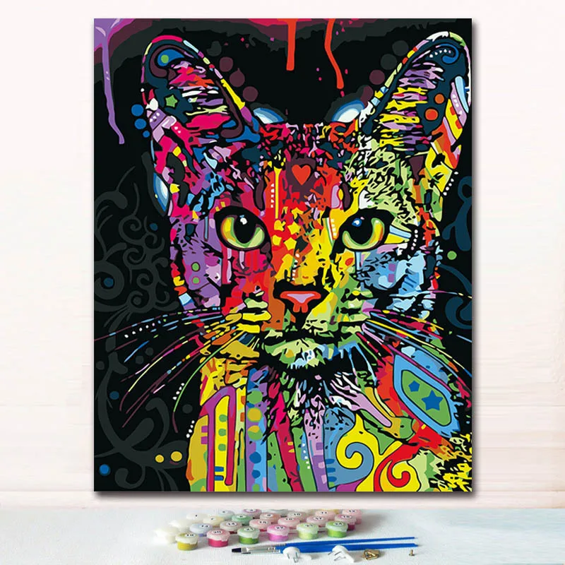 

Colorful watercolor cat head animal painting pictures by numbers animals for children learning drawing paint with kits on canvas
