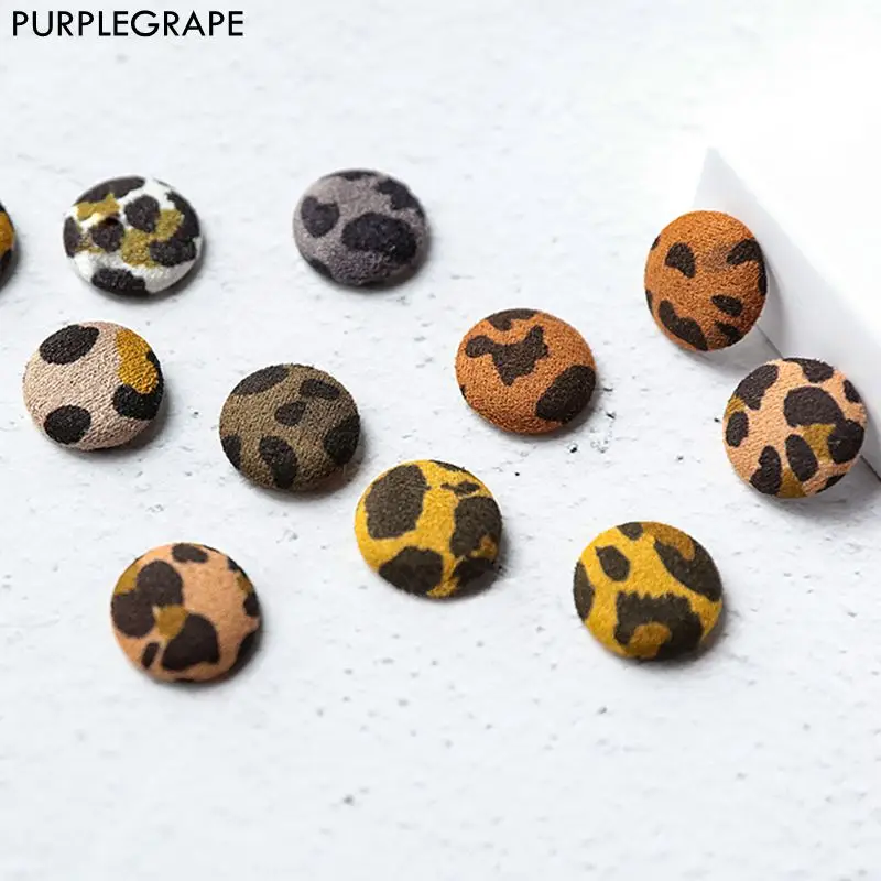 

PURPLEGRAPE 20mm button earrings accessories diy earrings accessories suede leopard flat button buckle buckle handmade 10pcs
