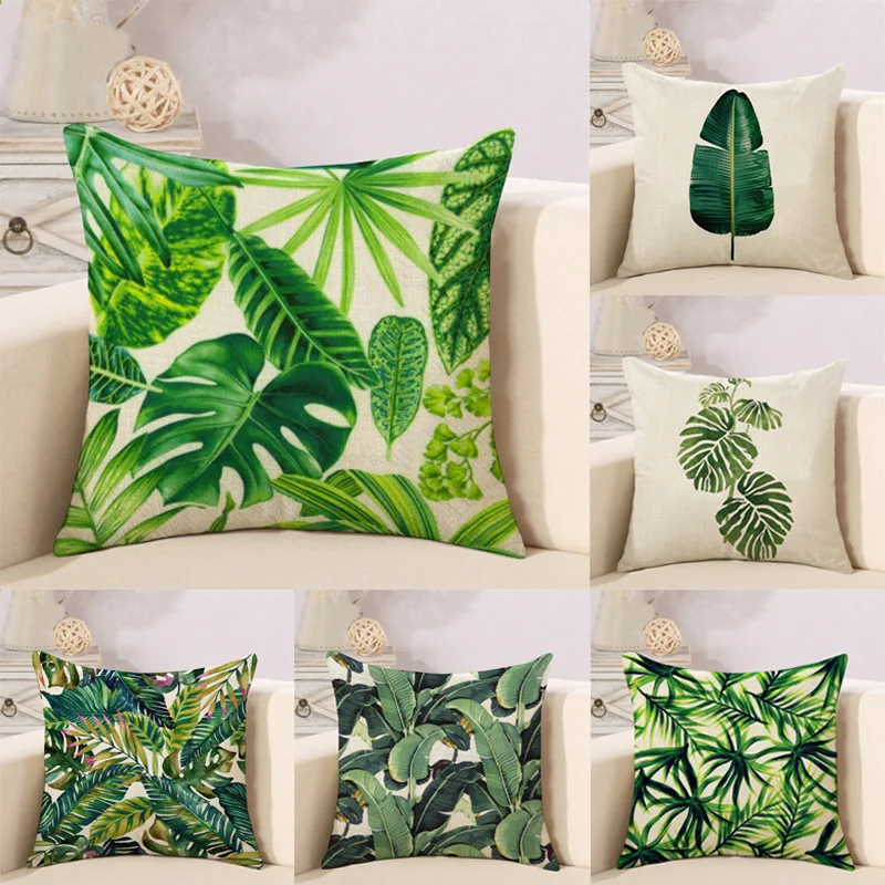 Modern Minimalist Tropical Plants Fashion Leaves Rainforest Hug Pillowcase Cushion Set Linen Sofa Decorative Cushion Cover