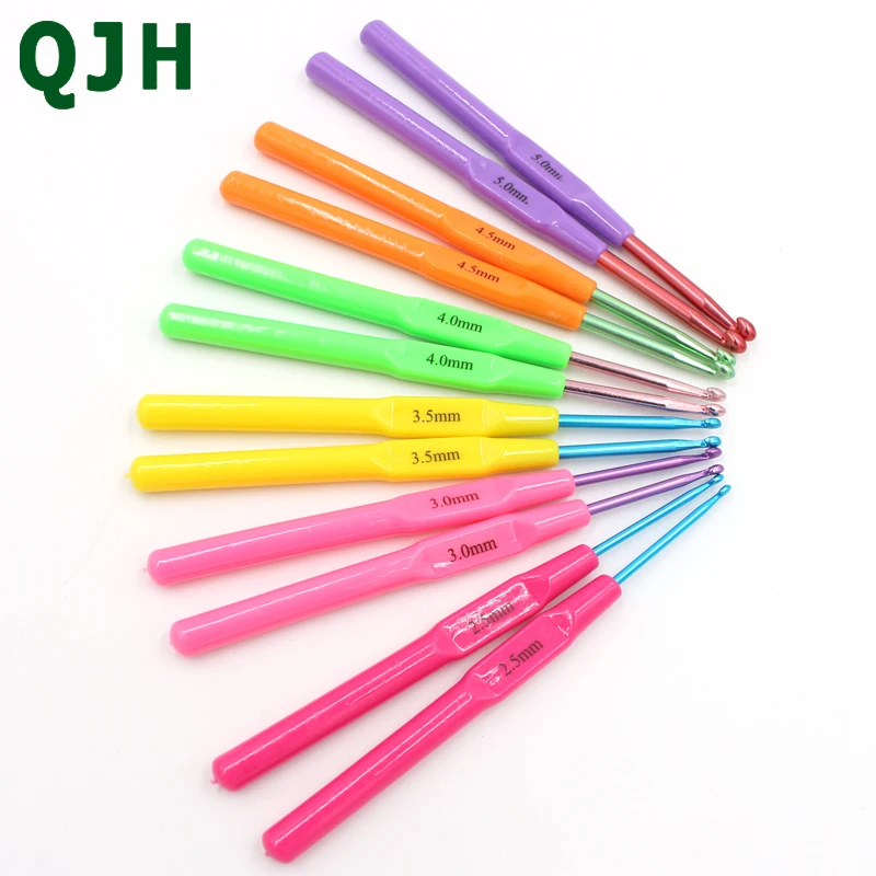 

12pcs Multi-color Handle Hook Knitting Needles Aluminum Yarn Weaving Crochet Hooks Craft For Needlework DIY Sewing Handmade Tool