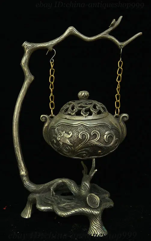 Old China Palace Silver Dragon Loong Hang Incense Burner Censer Incensory Statue | Дом и сад