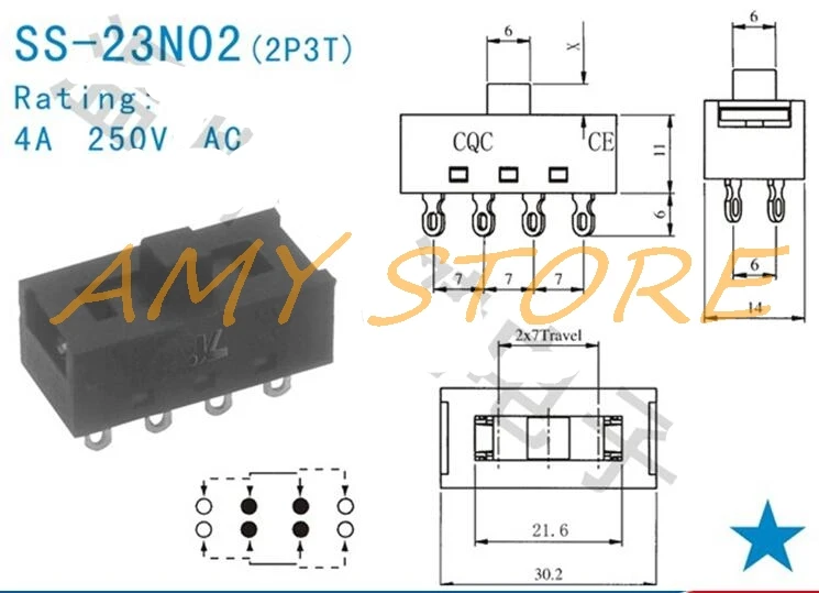 2 шт. 4A 250VAC SS-23N02 XN-2-230 тумблер слайд переключатель DIP 3 положения 8 Pin с отверстием 2P3T фен воздуходувка сварочный пистолет