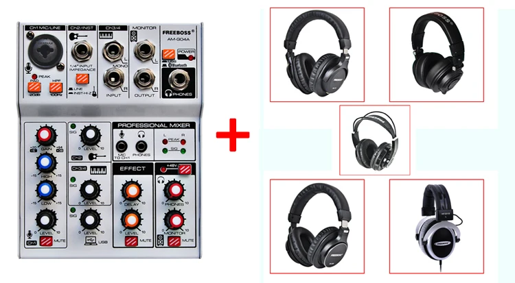 Freeboss AM-G04A USB Bluetooth Запись воспроизведения компьютера 4 канала Mic Line Insert Стерео Профессиональный звуковой микшер