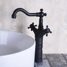 Черный Масло Втирают Латунь двойные крестообразные ручки одно отверстие поворотный Носик Кухня Раковина Ванная комната судно бассейна кран смесителя anf138