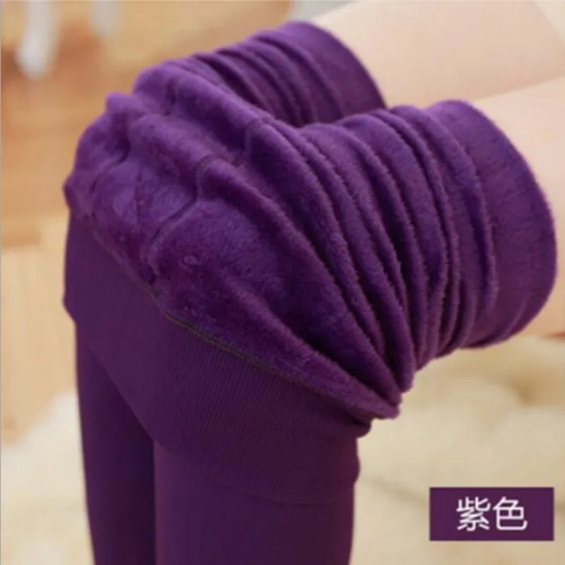 Purple Зимние женские черные флисовые теплые штаны, плотные тонкие с высокой талией, хлопковые флисовые узкие брюки, женские осенние серые красные брюки - Цвет: Purple