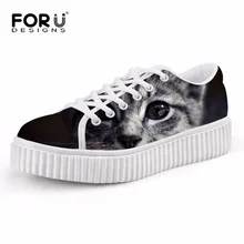 FORUDESIGNS/Женские туфли-лодочки обувь на платформе 3D животное, черная кошка печатных Для женщин Повседневное Высота обувь со скрытым каблуком низким берцем на каждый день; Zaptos