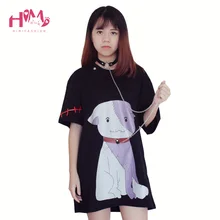 Harajuku стиль белая собака черная футболка со съемным чокером крутая собака Длинные футболки хлопок повседневные Летние кавайные Топы