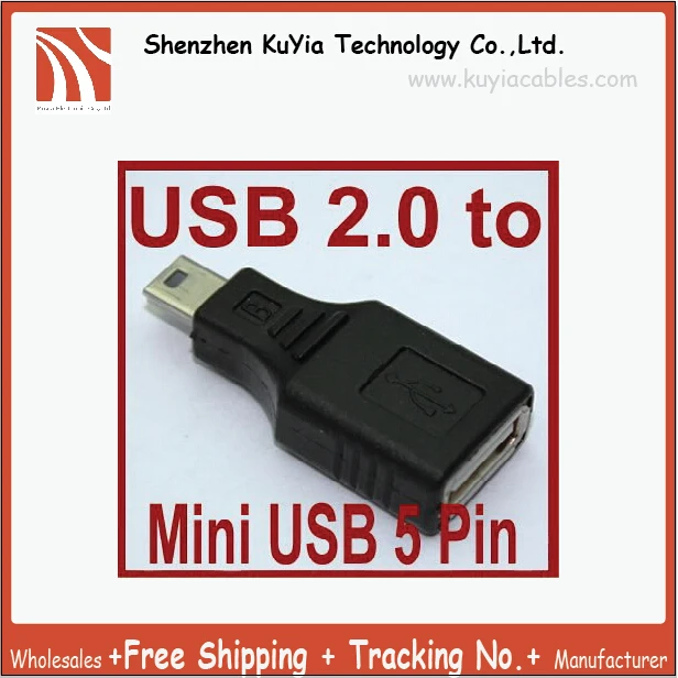 KUYIA 20 штук USB A Mini USB B 5-контактный штекер Адаптер Переходник USB 5 Pin адаптер Черный