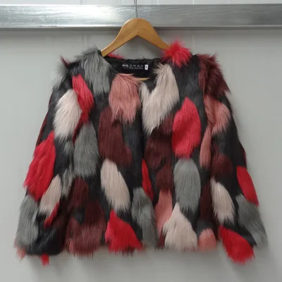 Xs/6Xl женская зимняя осенняя куртка из искусственного меха, имитация смешанных цветов, большой размер, элегантная женская верхняя одежда из искусственного меха J2369