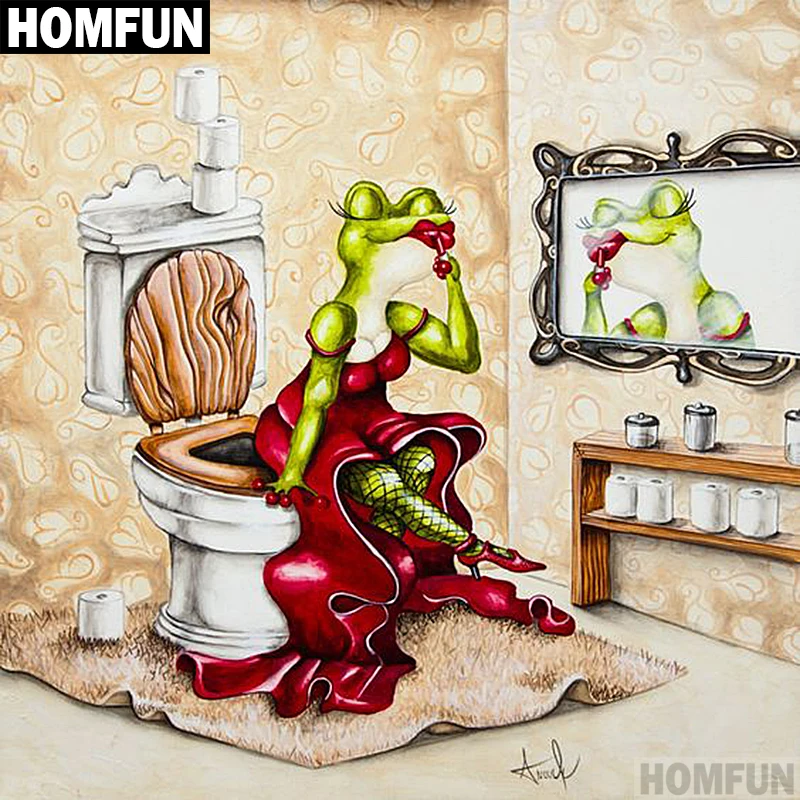 Алмазная живопись HOMFUN A00636 лягушка в туалете полноразмерная/круглая вышивка