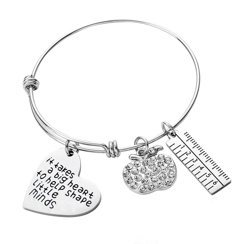 12PC/Lot It Takes A Big Heart To Help Shape Little Minds Thank You Gifts For Teacher Bangle Bracelet Stainless Steel | Украшения и