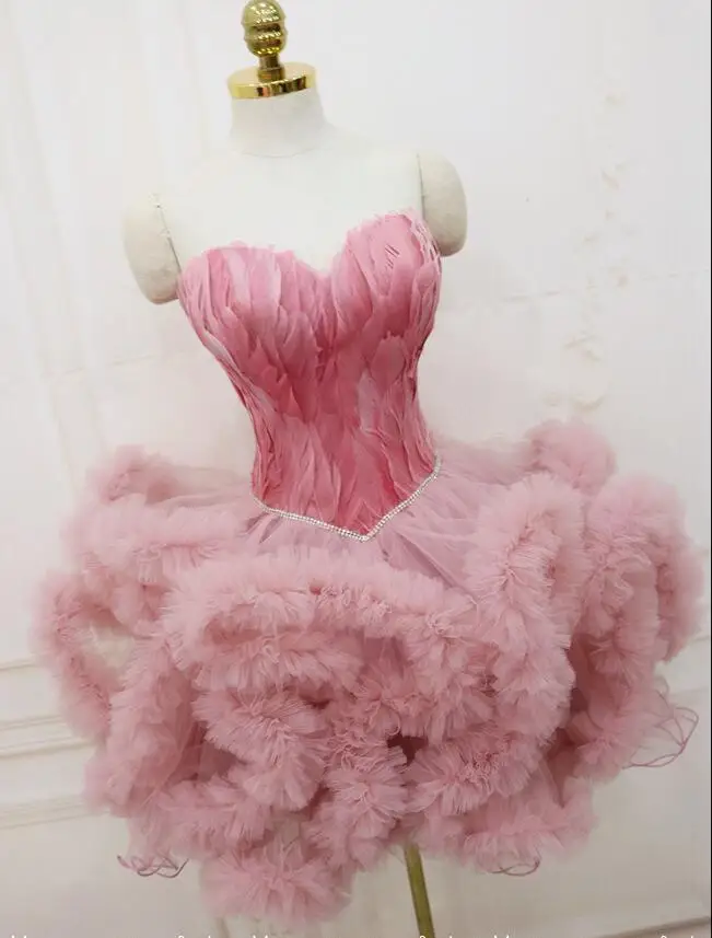 Платье-пачка с перьями для выпускного вечера розовое/белое/черное роскошное бальное коктейльное платье принцессы Клубная одежда для вечеринок ZHM019