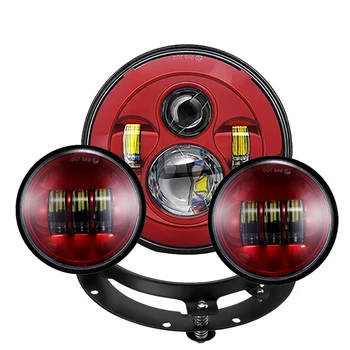 

Red 7 Inch Round LED Headlight with 4.5" Fog Light Motorcycles with Adapter Ring set