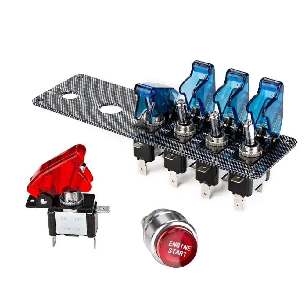  Jtron DC12V Carbon Fiber Racing Car Ignition Switch Panel + 5 LED Toggle switch combination switch  - 32872576581