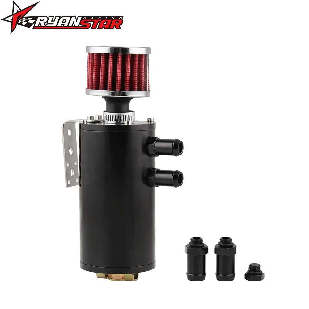 Universal 0.3L Brushed Baffled Oil Catch Tank Can With Breather Filter