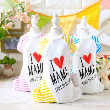 

Striped I love Mama Papa Dog Pajamas Summer Teddy Yorkie 100% Cotton Clothing For Dogs Pet Cat Chihuahua Teddy Dog Clothes