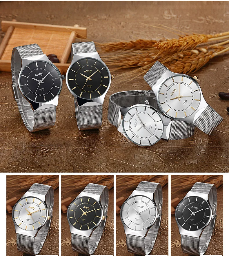 Новые часы, женские часы, женские часы, модный бренд Nary, серебро, нержавеющая сталь, сетчатый ремешок, кварцевые часы, reloj mujer