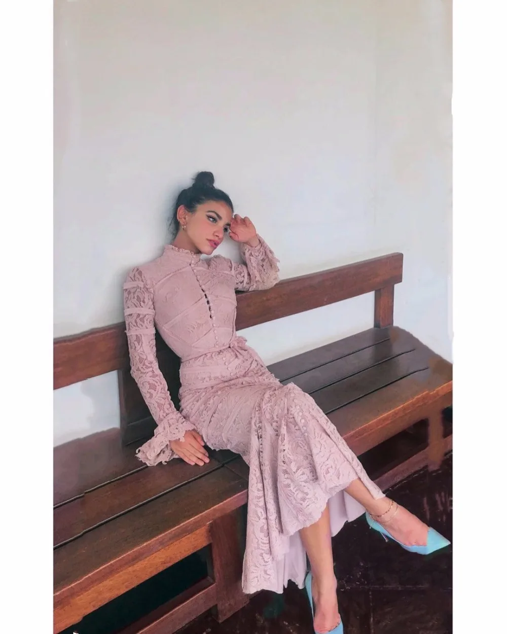 

Women Sexy black pink Elegant Lace dress 2018 NEW Vestido Turtleneck long sleeve Celebrity evening party Bandage bodycon dresses