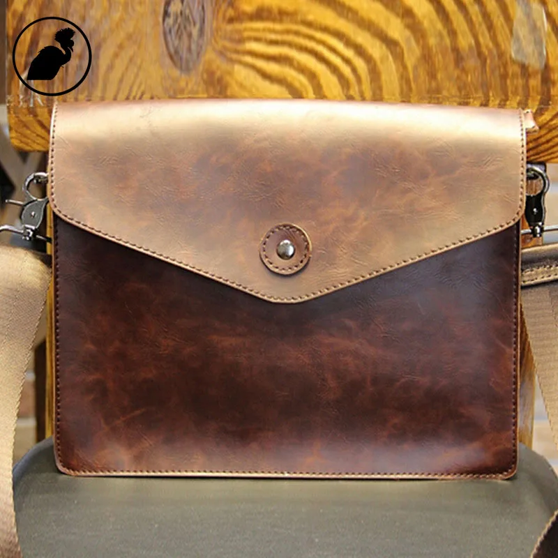 ETONWEAG Famous Brands Messenger Bag Men Leather Brown Vintage Crossbody Shoulder Bags Envelope