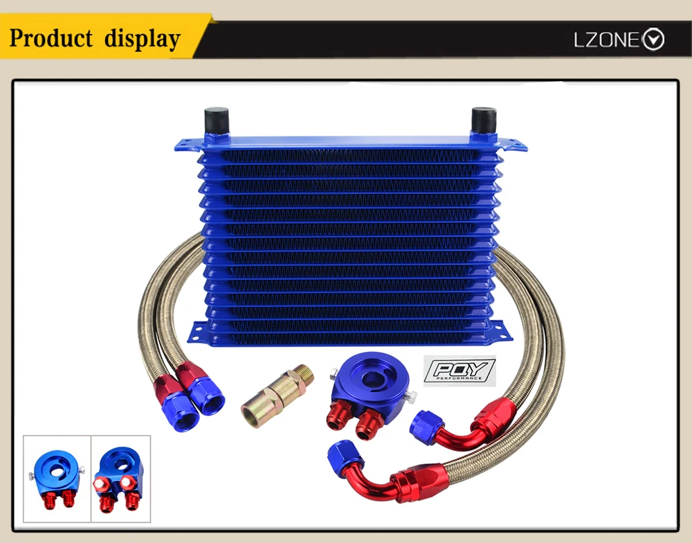 LZONE-Универсальный 15 рядов масляный радиатор комплект+ Масляный фильтр Сэндвич адаптер+ нейлон нержавеющая сталь плетеный Масляный шланг с наклейкой PQY