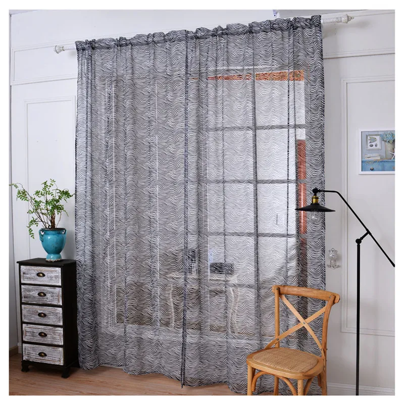 

1 PC Zebra Stripe Tulle Door Window Curtain Drape Panel Sheer Scarf Valances Curtain for Living Room