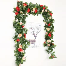 Искусственный лист diy висячая гирлянда Искусственные цветы Шелковые Розы плюща лоза с зелеными листьями для домашнего свадебного украшения