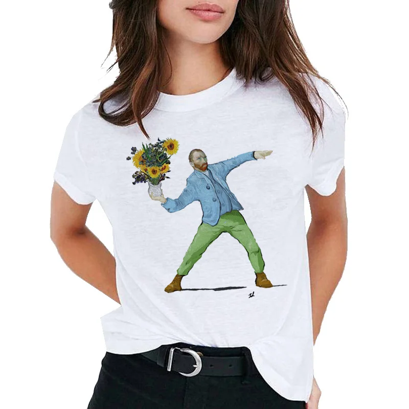 Ван Гог арт футболка Женская Топ с масляным принтом Футболка женская новая уличная одежда Повседневная футболка графическая футболка в стиле Харадзюку Femme