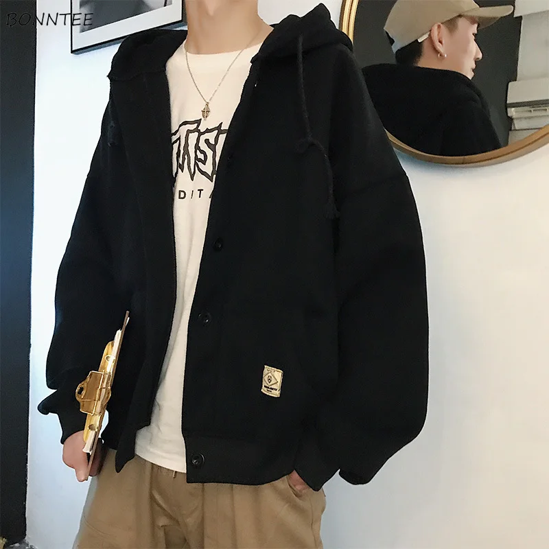 

Hoodies Men Hooded Simple All-match Korean Style Leisure Daily Loose Trendy Warm Soft Sweatshirts Mens Single Breasted Hoodie