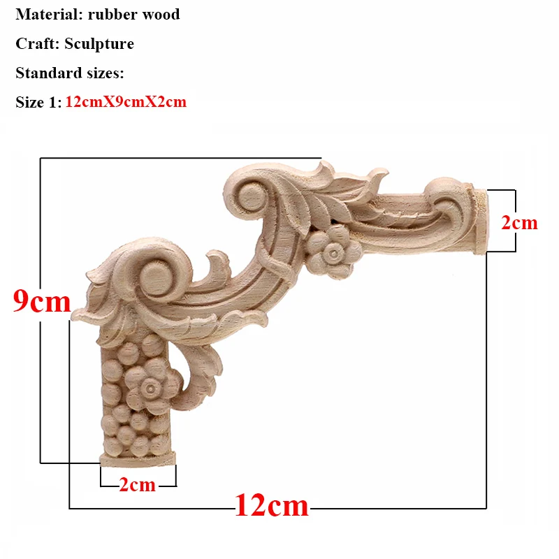 Винтажная Неокрашенная древесина наклейки с резьбой угловая аппликация, рама для домашней мебели настенные двери шкафа декоративные деревянные миниатюрные ремесла - Цвет: 12cmX9cm