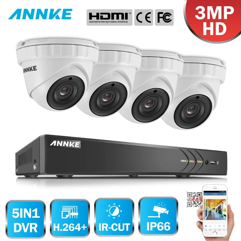 

ANNKE 8CH 3MP 5in1 CCTV DVR HDMI 4PCS 3MP 1920*1536 Smart IR Cut Outdoor Weatherproof Security Camera Surveillance System H.265+