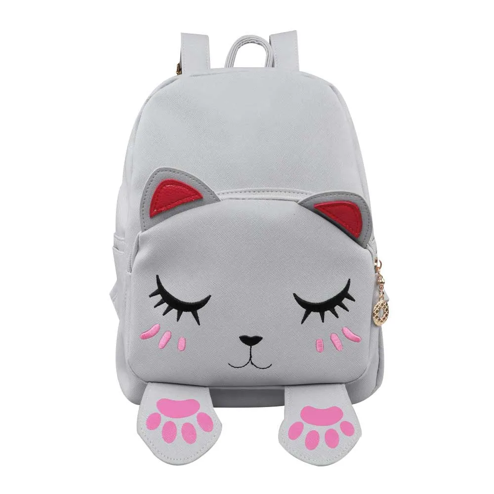 Cute Cat Backpack School Women Pu Leather Backpacks for Teenage Girls