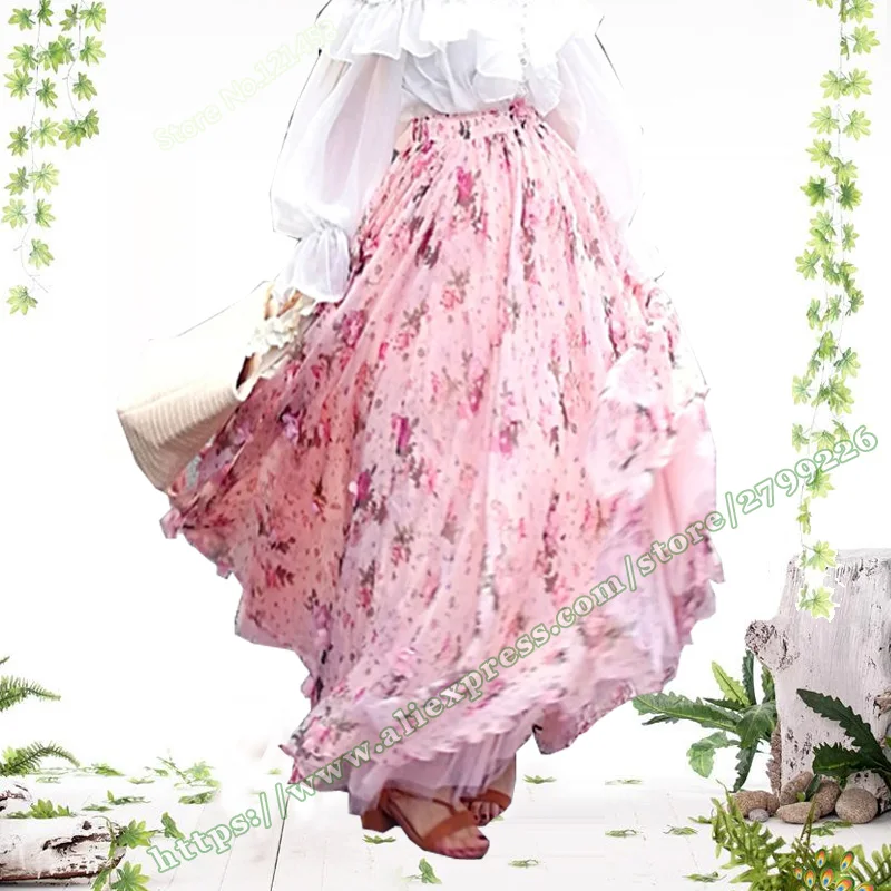 La Plus Dimensions Rose 4xl Maxi Soie De Jupes Et Printemps Fleur D'été Doux Mousseline Femmes 3d En Taille Mignon 2018 Trois Xxxxl Floral Longue PFqtIwx