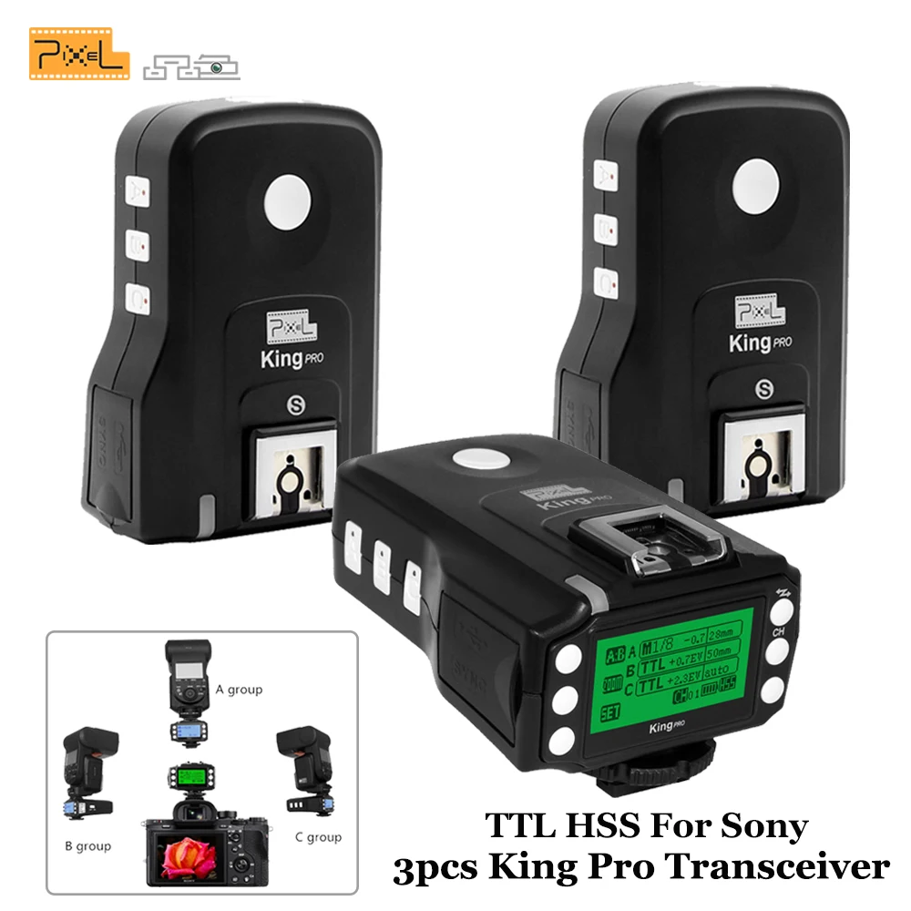 

For Sony MI Shoe Camera TTL HSS 1/8000S Flash Trigger Transceivers PIXEL KING PRO x3Pcs For A7 A7R A7RII A6300 A65 A77II RX10III