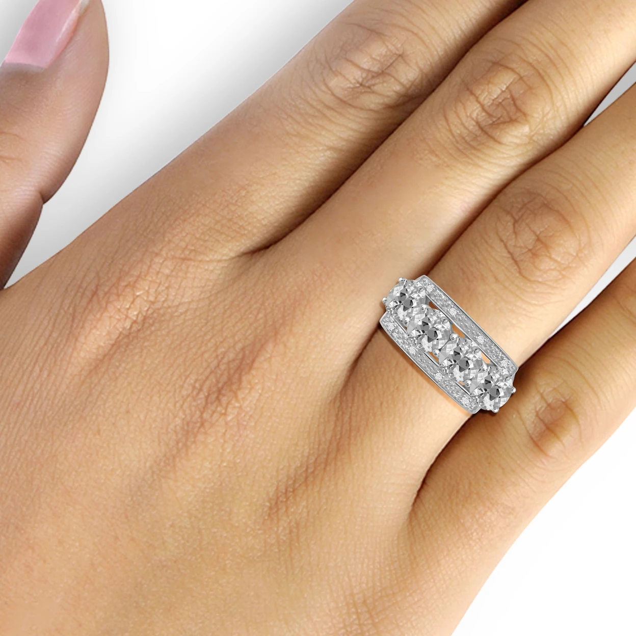 JewelonFire 3 3/4 Carat T.G.W. White Topaz and White Diamond Accent Sterling Silver 4-Stone Ring (2)