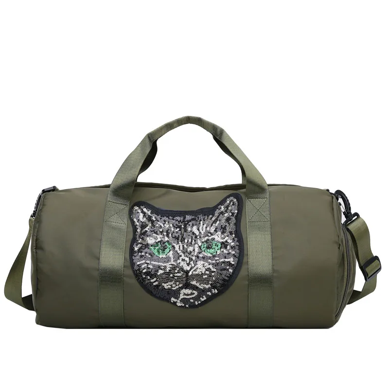Модная Дорожная сумка на короткое расстояние, Большая вместительная ручная сумка для багажа, спортивная сумка, Корейская версия, расшитая блестками, сумка на плечо с кошкой, сумка для фитнеса - Цвет: Зеленый