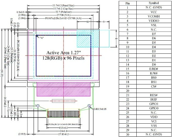 NoEnName_Null 1,27 дюймов 30PIN полноцветный OLED экран SSD1351 диск IC 128*96 SPI интерфейс