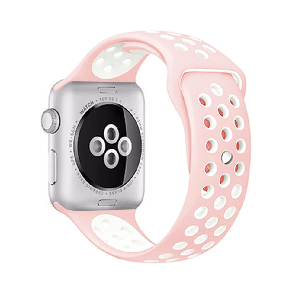 Спортивный силиконовый ремешок для apple watch, 42 мм, 44 мм, 38 мм, 40 мм, браслет для часов iwatch, apple Series 5 - Цвет ремешка: Powder with white