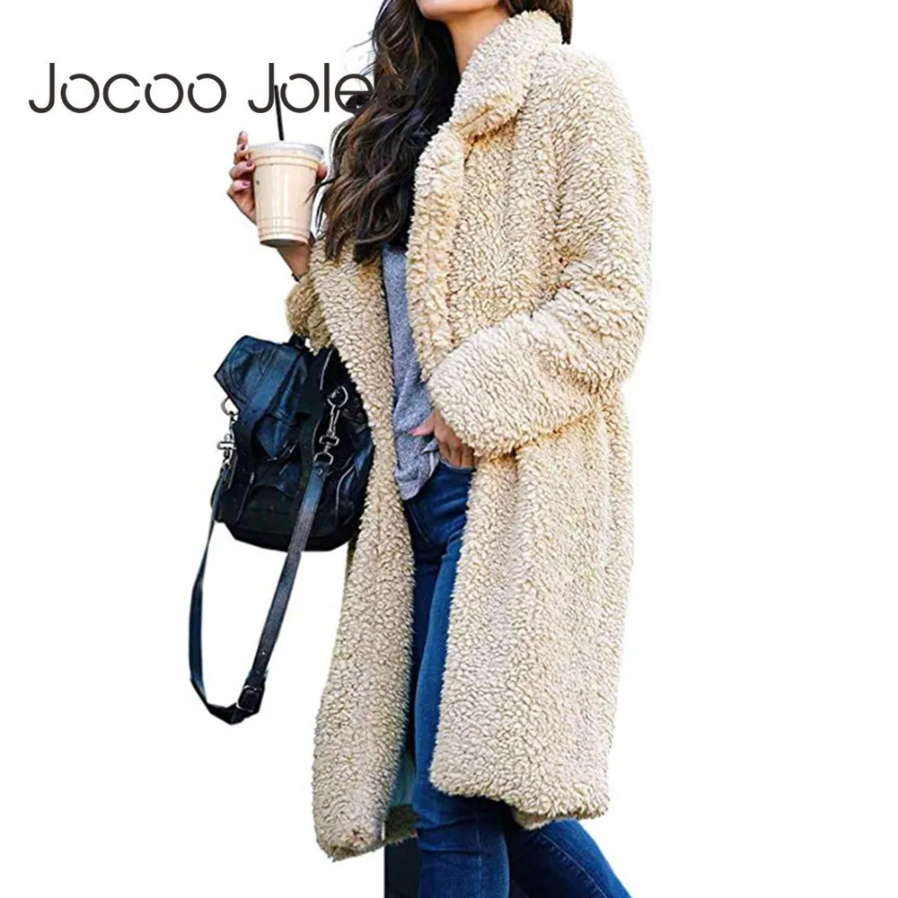 

Jocoo Jolee 2019 Women Faux Fur Teddy Coat Autumn Winter Thick Warm Fluffy Long Fur Coats Lapel Shaggy Jacket Overcoat Plus Size