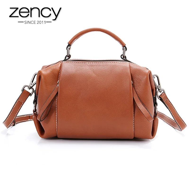 

Zency 100% Genuine Leather Handbag Black Brown Retro Shoulder Crossbody Bag For Lady High Quality Tote Purse