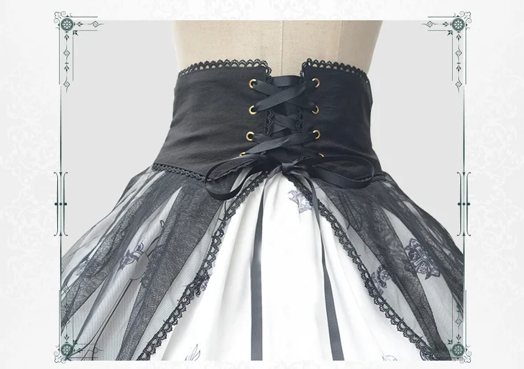 Классическая юбка в стиле Лолиты, винтажный стиль, Ретро стиль, двухслойная Готическая шнуровка, высокая талия, трапециевидные юбки, юбки с принтом для церкви