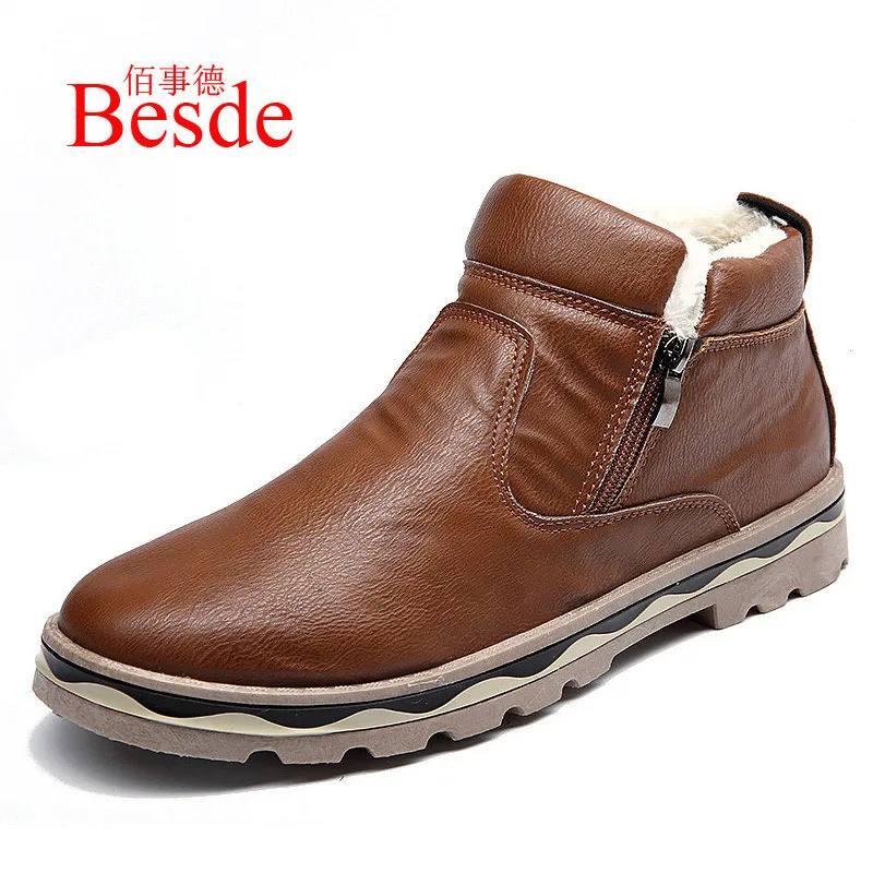 

Male ankle boots winter 2019 fashion velvet shoes men leather boots High quality Retro boots man warm shoes winter