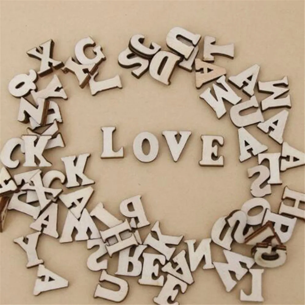 

100 Pcs/Pack Mixed A-Z Alphabet Wood Letter Wooden Number Sticker Hand Craft 3D Scrapbooking Decorative Wood Figurines Miniature