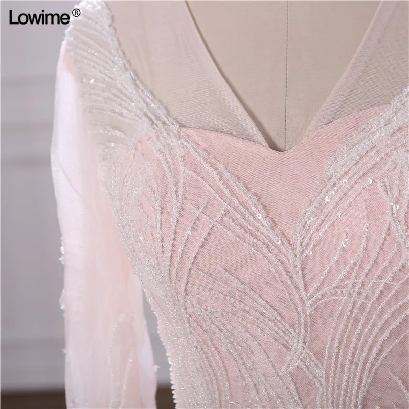 2018 New Custom Made A-line Evening Dresses Gown Long Sleeves Beading Feather Court Train Prom Dress Long (4)