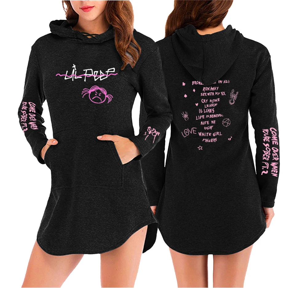 

lil Peep Hip Hop 2D Popular Idol Fashion casual Street Basic Hip Hop Personality Hoodies kawaii Dress Women Autumn/Winter Dress
